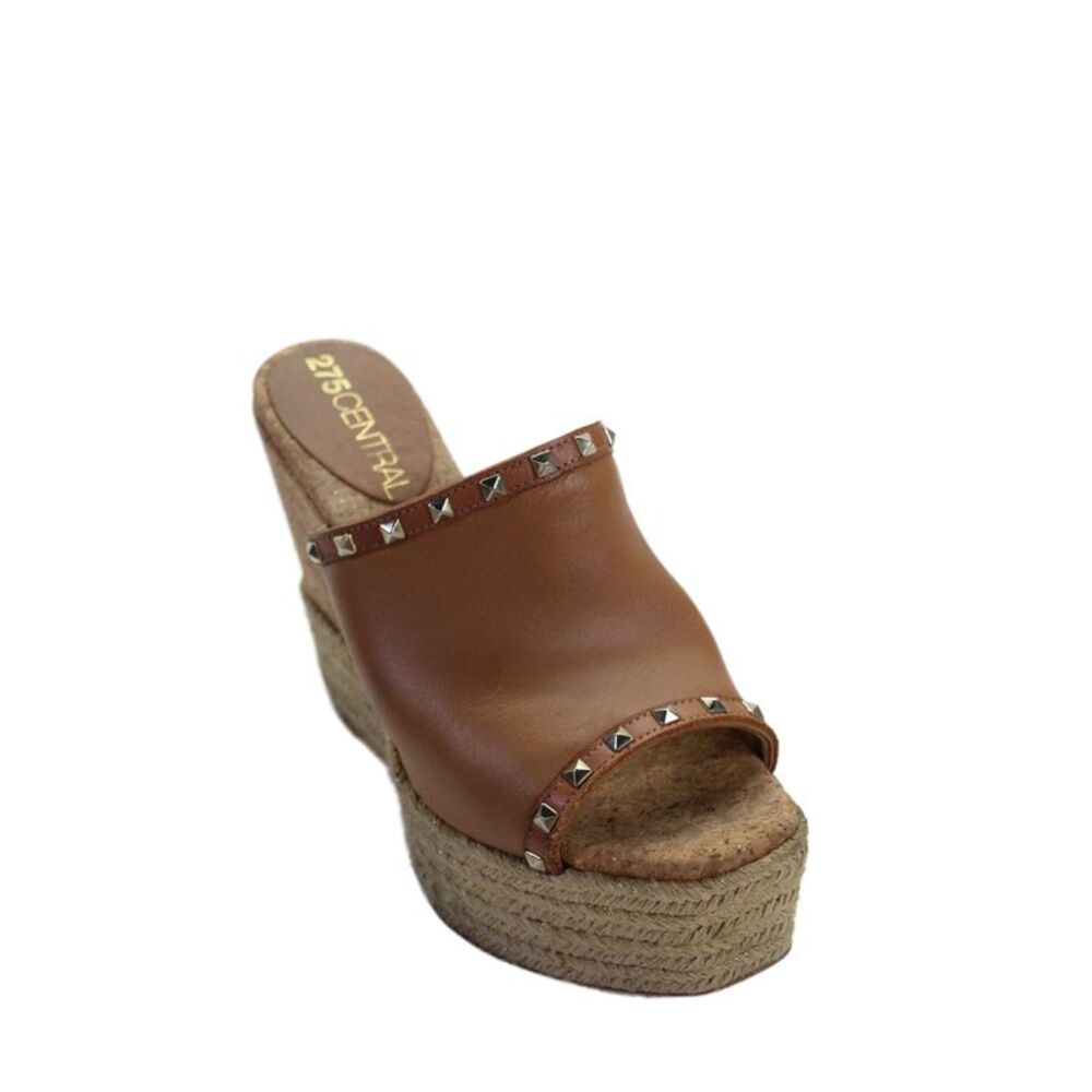 275 Central Womens Leather Studded Espadrille Wedge Sandals Brown Size 37 7